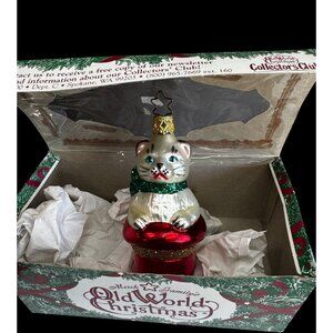 Old World Christmas Kitten in Red Boot Glass Ornament 4" w/ Box Retired Germany
